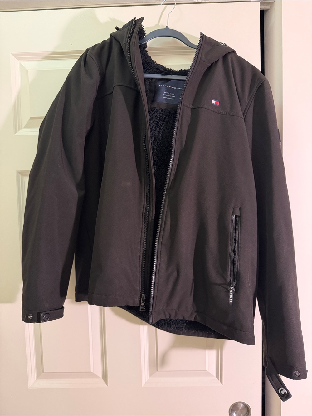 Tommy Hilfiger Men’s Dark Brown Hooded Fleece-Lined Jacket